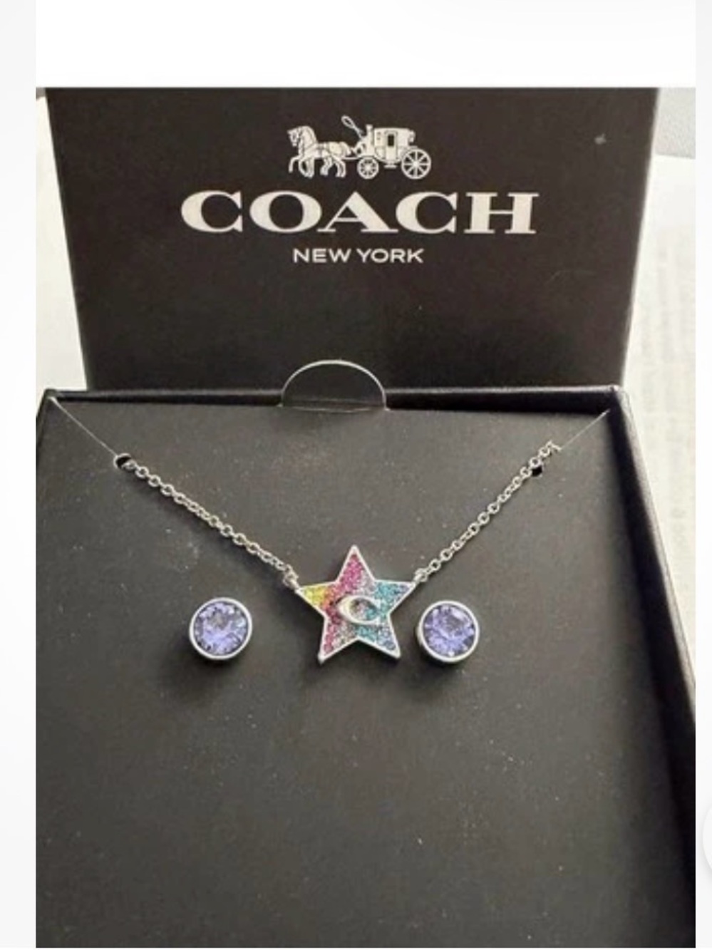Coach NWT in Box Celestial
Star Crystal Necklace
Earrings Set Silver Multi